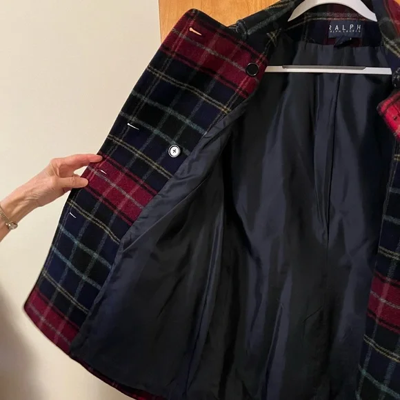 Ralph By Ralph Lauren 100% Wool Coat Double Breasted Red Navy Vintage 90s Large - Picture 12 of 13